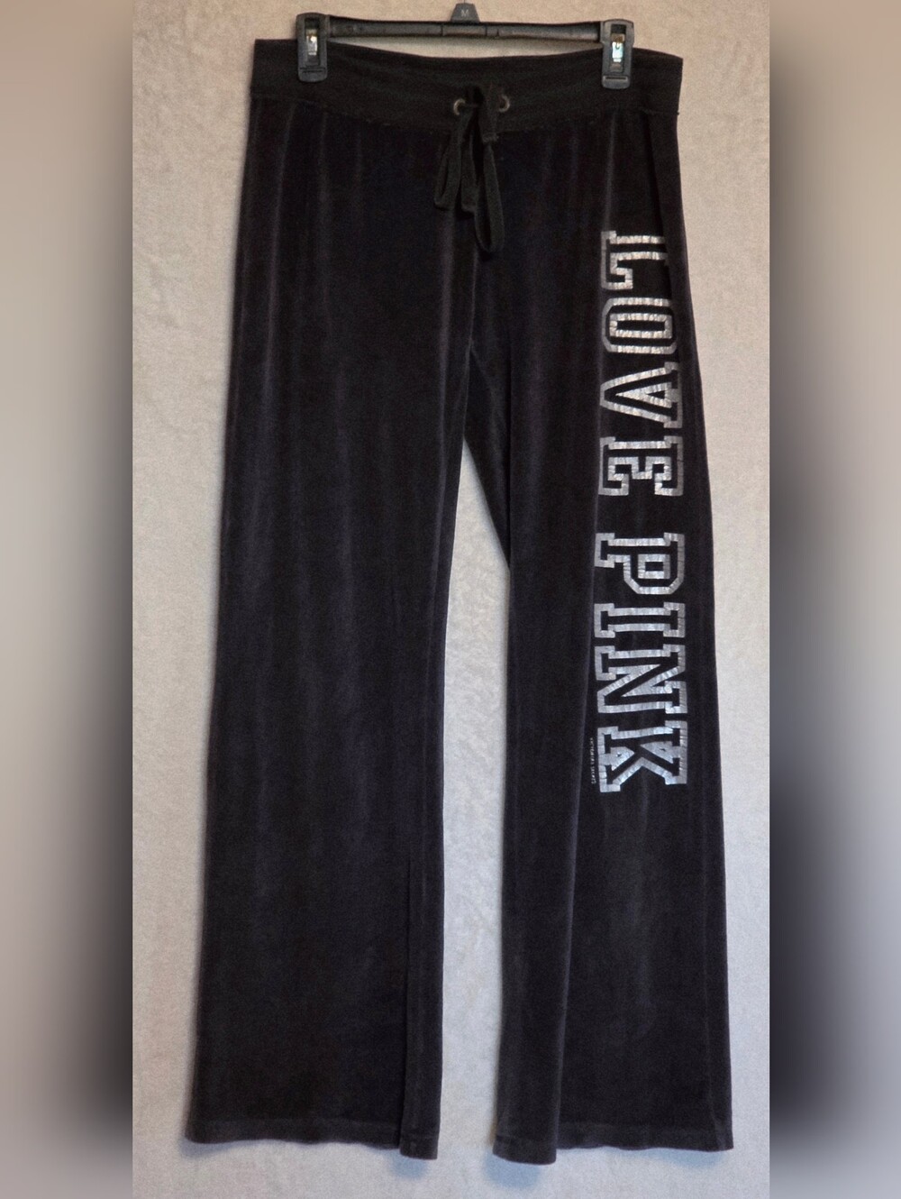 PINK Victoria's Secret Black Velour Track Pants with Side 'LOVE PINK'